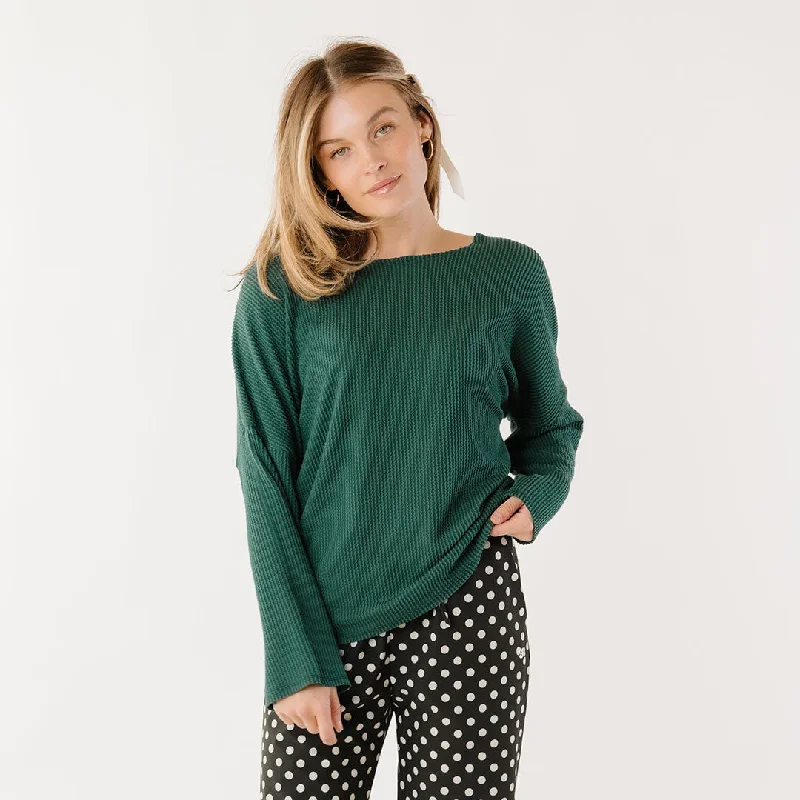 Relaxed Weekend Wear Sabrina Ribbed Pullover, Hunter Green
