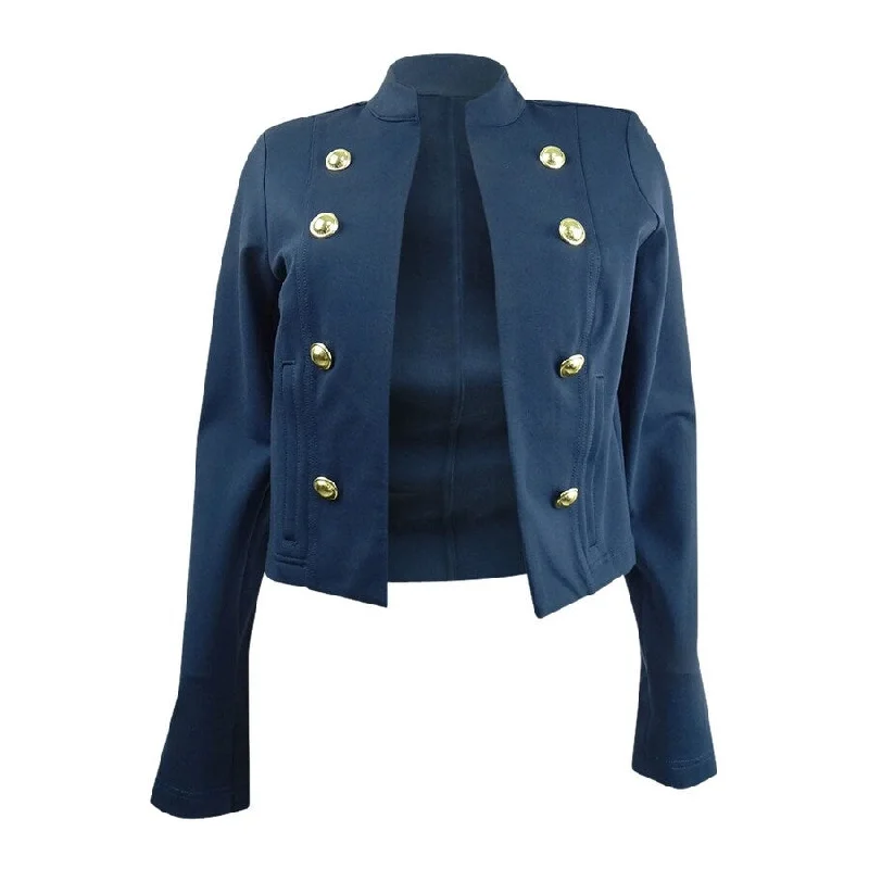 Relaxed Fashion MICHAEL Michael Kors Women's Band-Collar Cropped Jacket (S, Midnigh Blue)