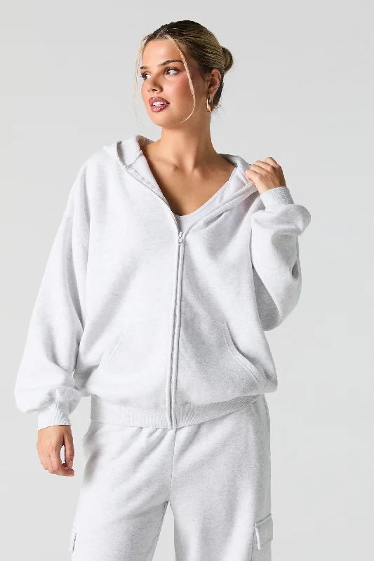 Soft Textures Oversized Solid Fleece Zip-Up Hoodie