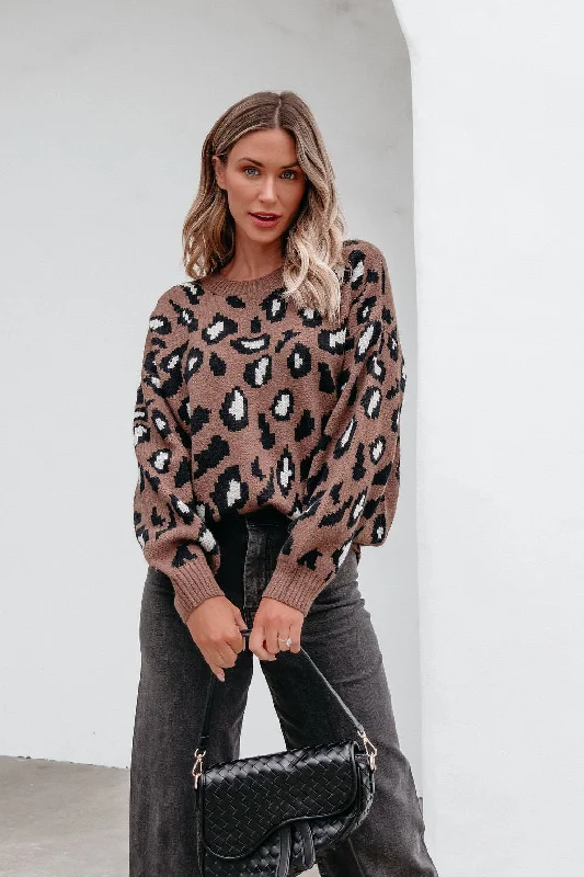 Comfy Pants Brown Leopard Print Ribbed Sweater-FINAL SALE