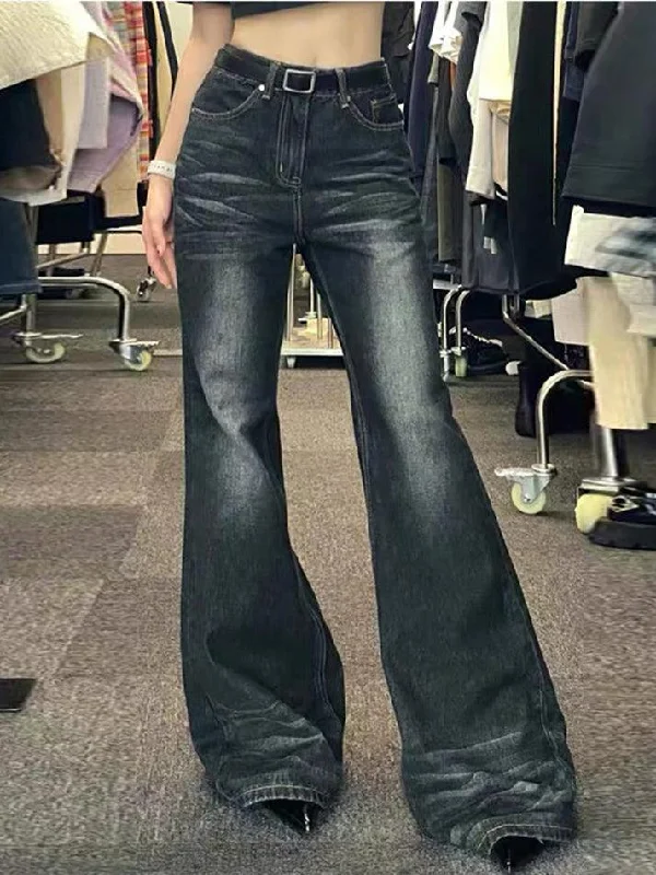 Relaxed Fit Wear Washed Low Waist Flare Jeans