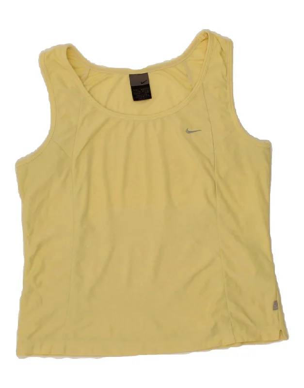 Cozy Lounge Wear NIKE Womens Dri Fit Crop Vest Top UK 14/16 Large Yellow Polyester