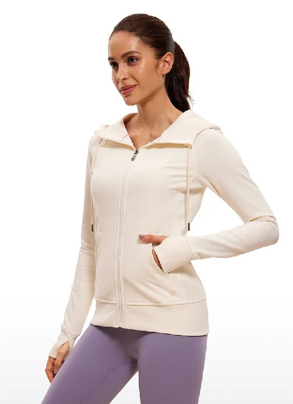 Elegant Dressing Cotton Terry Full Zip Hoodies Thumb Holes