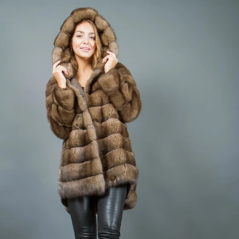 Stylish Ease Russian Sable Fur Parka with hood