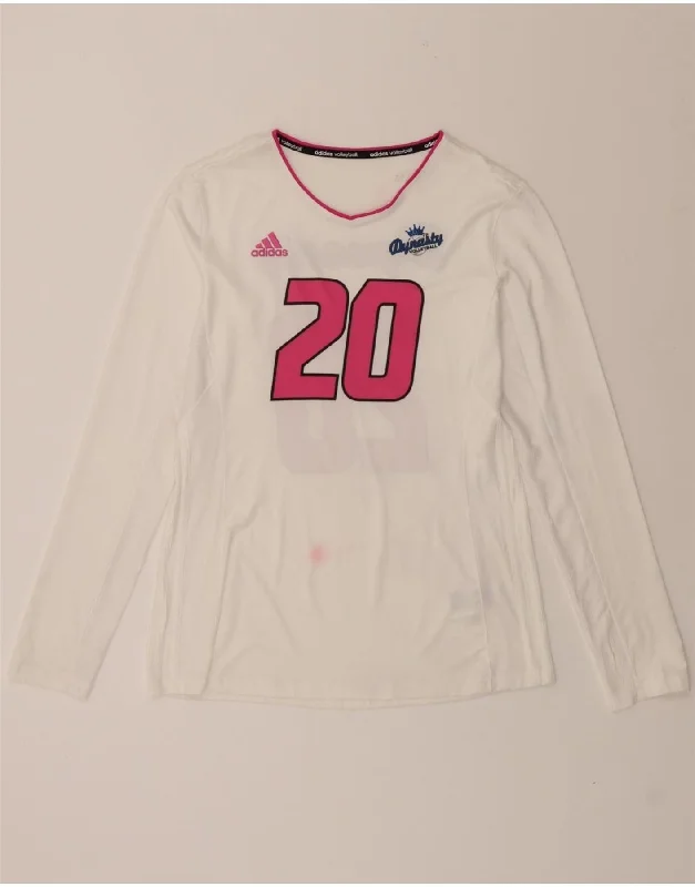 Everyday Style ADIDAS Womens Graphic Top Long Sleeve UK 16/18 Large White Polyester