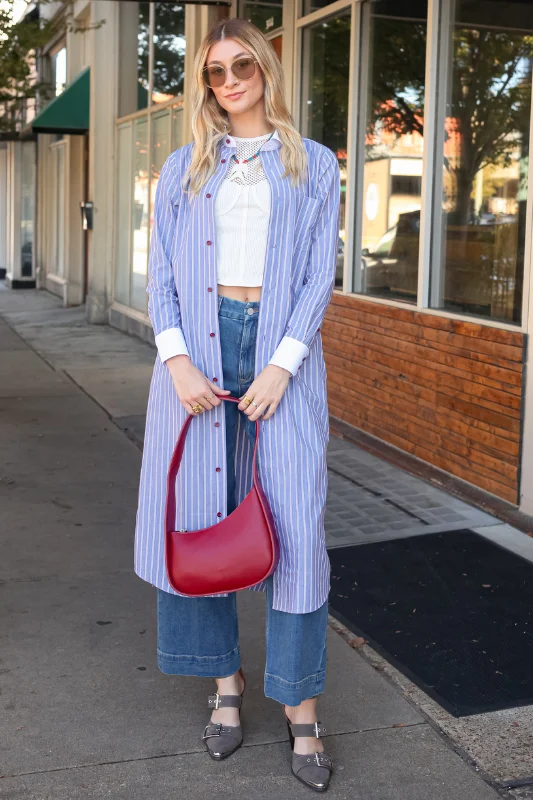 Relaxed Tops Jenna Duster - Red/Blue Stripe