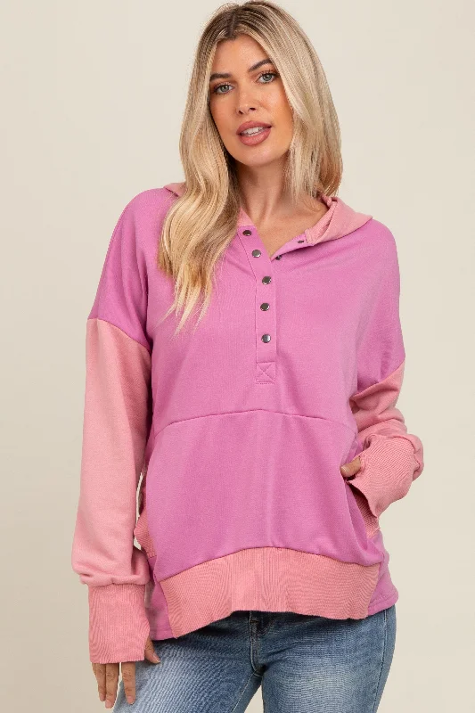 Light Comfort Magenta Colorblock Relaxed Fit Hoodie