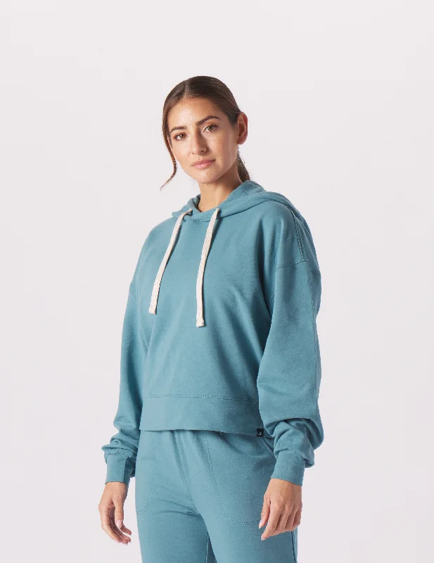 Modern Chic Vintage Oversized Cropped Hoodie: Lagoon