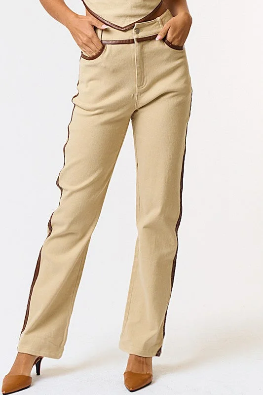 Fashion Comfort Jenna Leather Binding Straight Pants