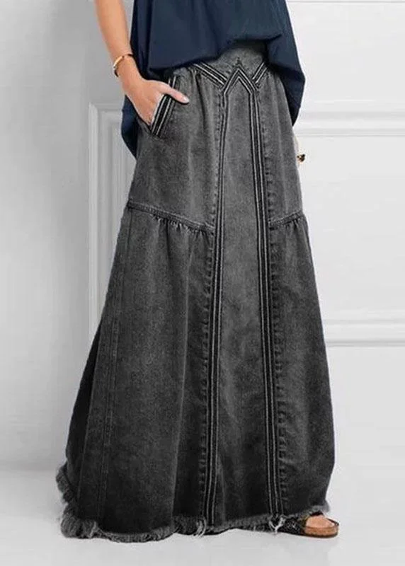 Modern Chic Women Distressed Solid Color Elastic Waist Loose Denim Skirt With Pocket
