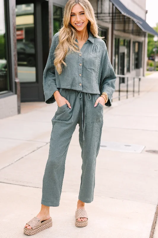 Comfortable Jeans Get It Together Hunter Green Pants Set