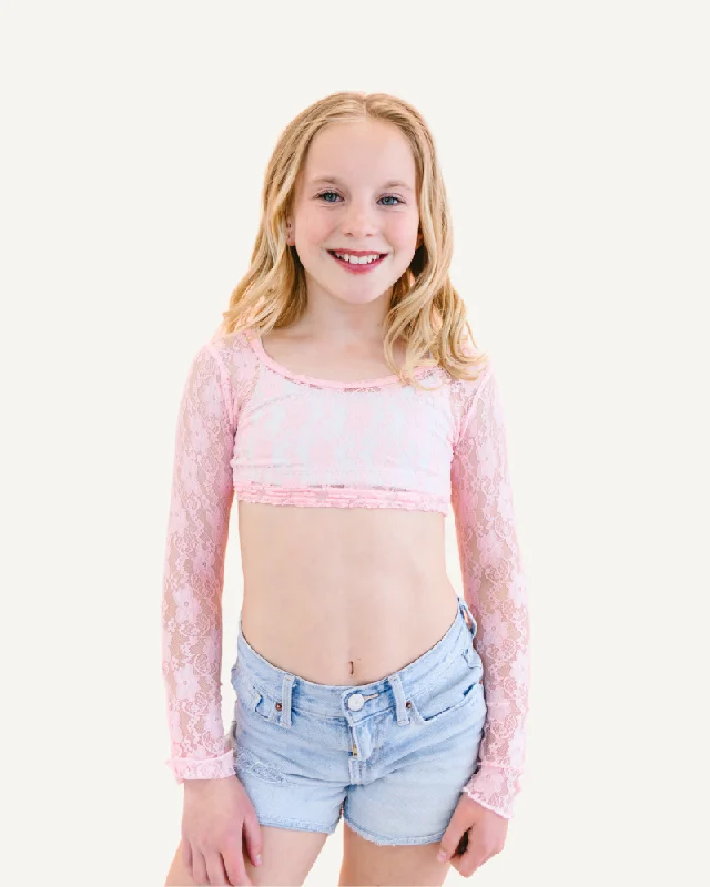 Modern Chic Girlee Long Sleeve Pink Lace