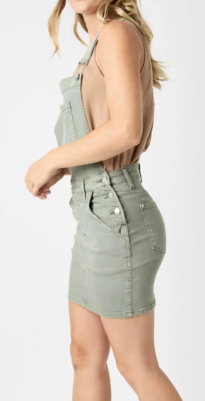 Cozy Essentials Overalls Skirt In Sage