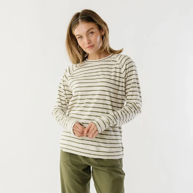 Simple Chic Riley Long Sleeve Stripe Tee, Ivory/Olive