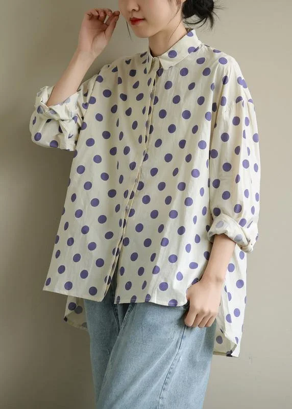 Comfy Layers diy lapel low high design clothes Inspiration purple dotted blouses