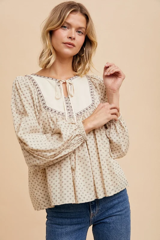 Comfortable Dresses Natural Cotton Floral Peasant Blouse