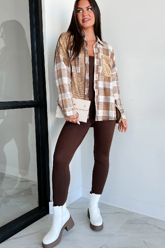 Light Layers Over & Done Thermal Plaid Button-Down Shirt (Brown)