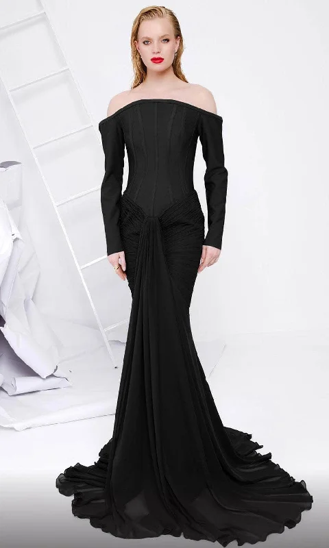Easy Comfort Style MNM Couture B1112 - Long Sleeve Corset Evening Gown