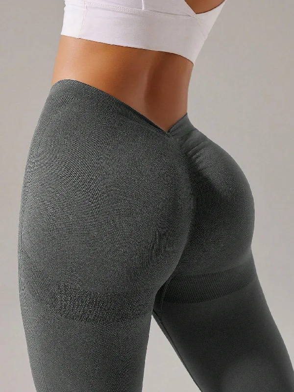 Easy Chic ZASUWA Female Unique Deep V Back Scrunch Bum Leggings
