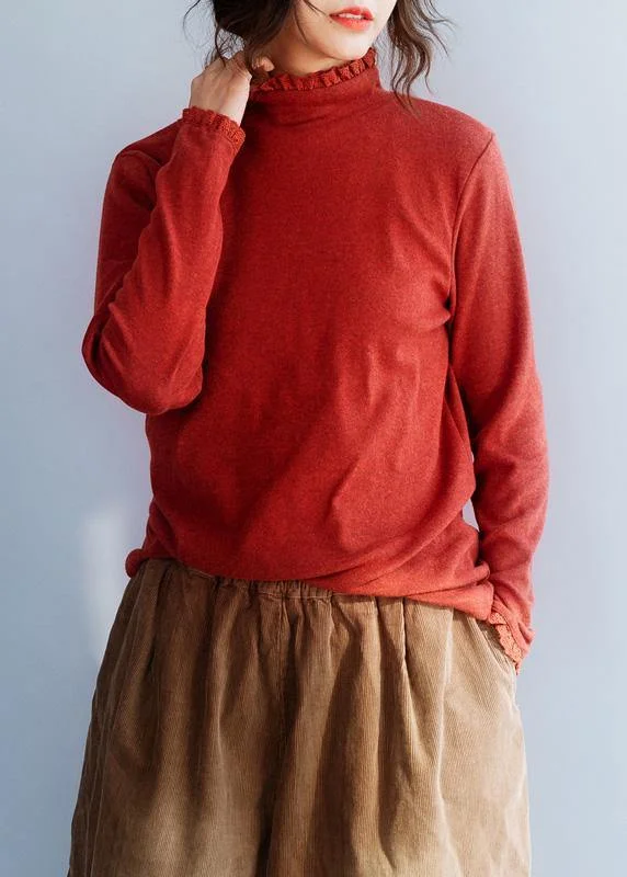 Comfortable Jeans Comfy red sweater tops wild trendy plus size high neck knitwear