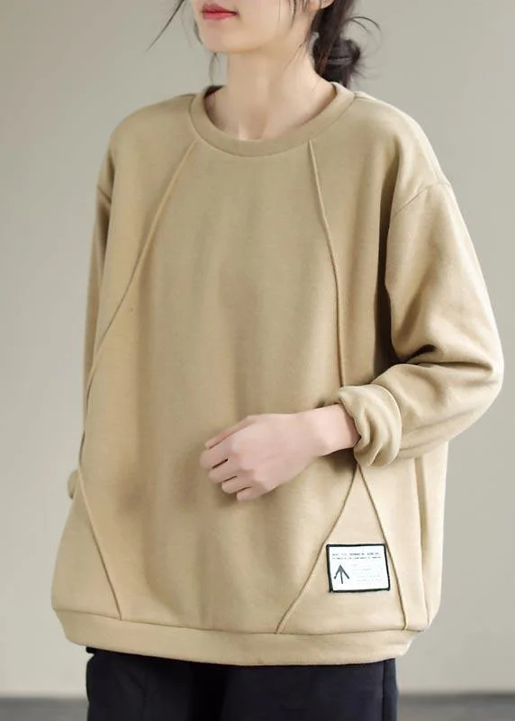 Soft Wearables Chic O Neck Patchwork Spring Crane Tops Outfits Khaki Shirt