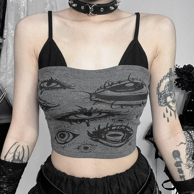 Relaxed Tops Women's Grunge Evil Eyes Printed Tank Top