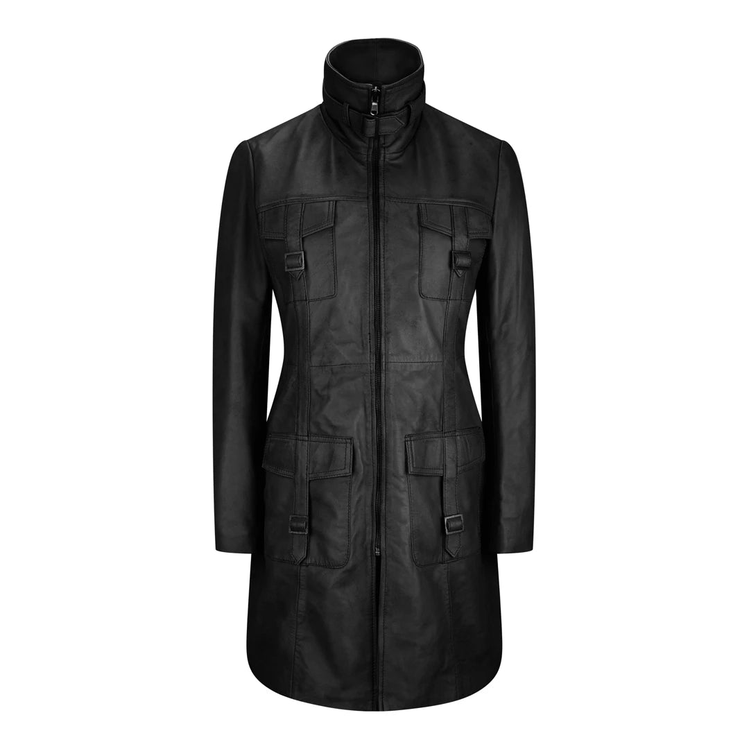 Soft Knitwear Black Tan Women's Woman's Soft Washed Leather Jacket Trench Coat