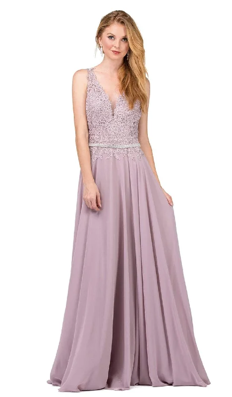 Elegant Casuals Dancing Queen - 2161 Beaded Lace V-neck A-line Prom Dress