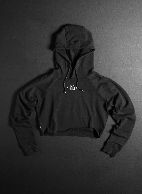 Warm Chic EMB CROP HOODIE - BLACK
