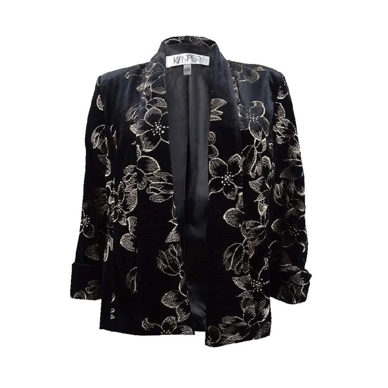 Cozy Chic Wear Kasper Women's Floral-Print Velvet Flyaway Jacket