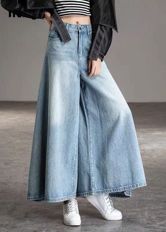 Weekend Comfort Wear DIY Light Blue fashion Pockets Casual Wide Leg Fall Denim Pants Weekend Comfort Wear DIY Light Blue fashion Pockets Casual Wide Leg Fall Denim Pants