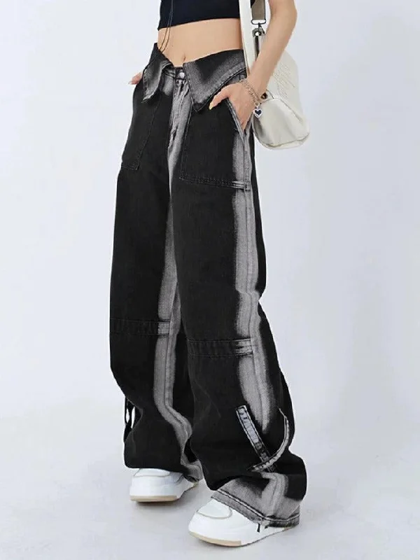 Warm Wear Vintage Wash Turned Waist Boyfriend Jeans