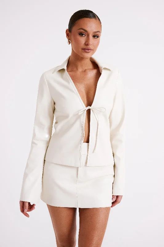 Everyday Style Dina Faux Leather Tie Up Top - Ivory