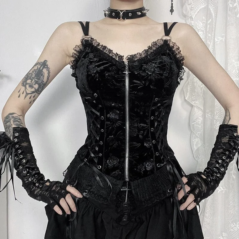 Stylish Ease Women's Gothic Lace-up Strap Mesh Lace Tank Top