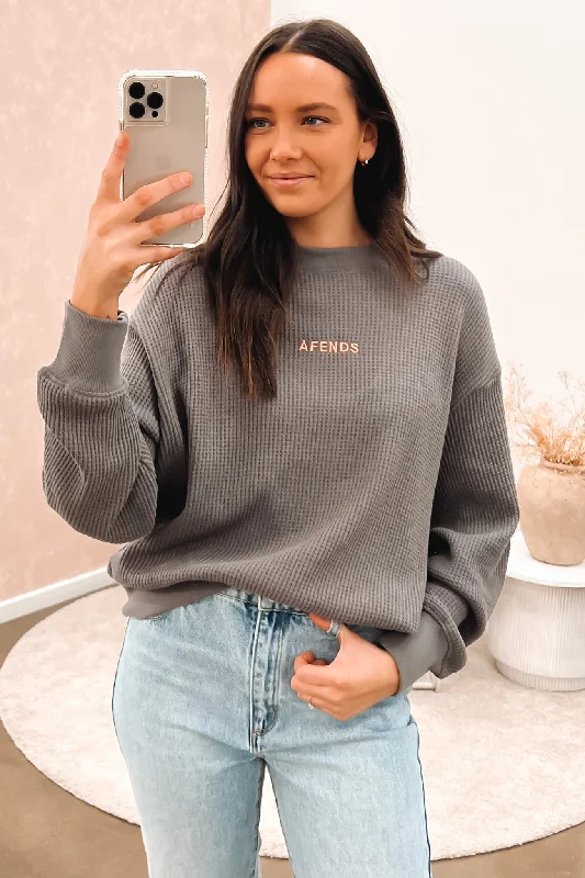 Easy Wear Chic Ari Recycled Waffle Crewneck Steel