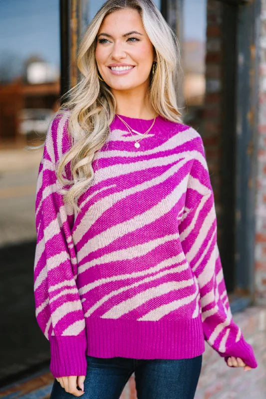 Soft Textures Stand For Love Magenta Purple Zebra Sweater