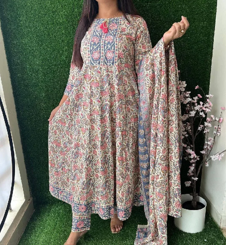 All-Day Outfits Beautiful Printed Anarkali Kurti with Bottom and Dupatta
