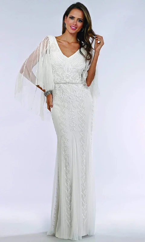 Effortless Looks Lara Dresses - 51046 Sheer Cape Sleeve Embellished Sheath Bridal Dress