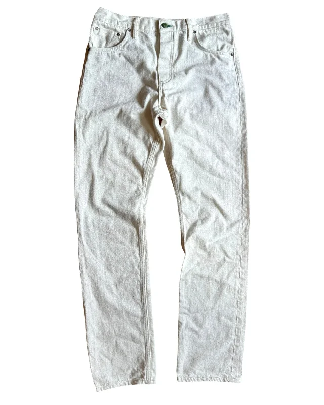 Relaxed Fashion Greaser 12 oz Japanese Kurabo washed White Denim w/ red selvedge