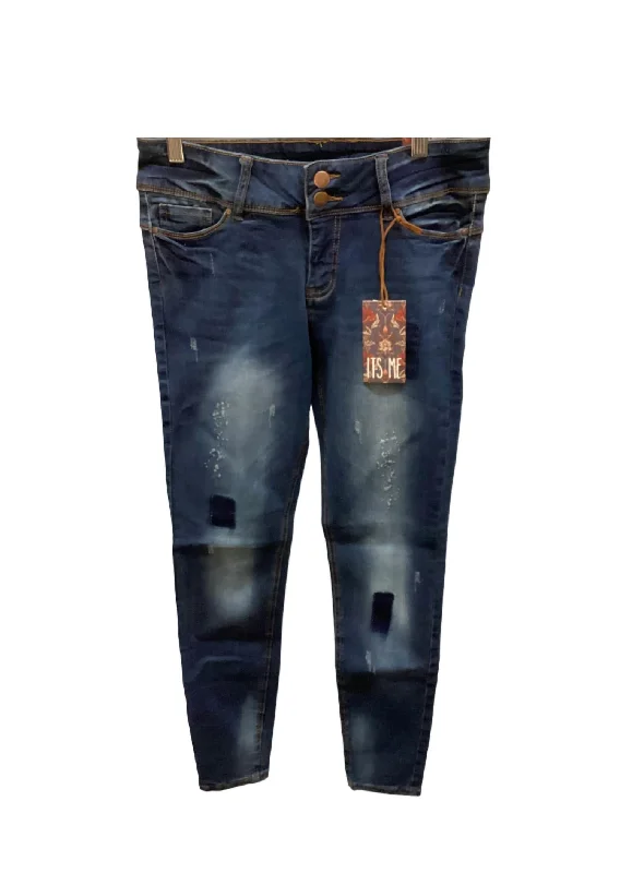 Elegant Wear Women's Distressed Skinny Jean In Dark Wash