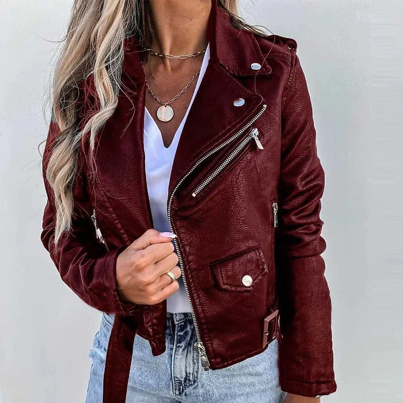 Comfortable Fashion Looks Women's Faux Modern Street Style Leather Jacket