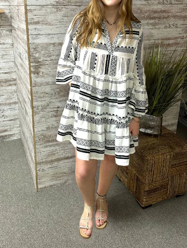 Soft Textures Aztec Chateau Mini Dress in Black/White