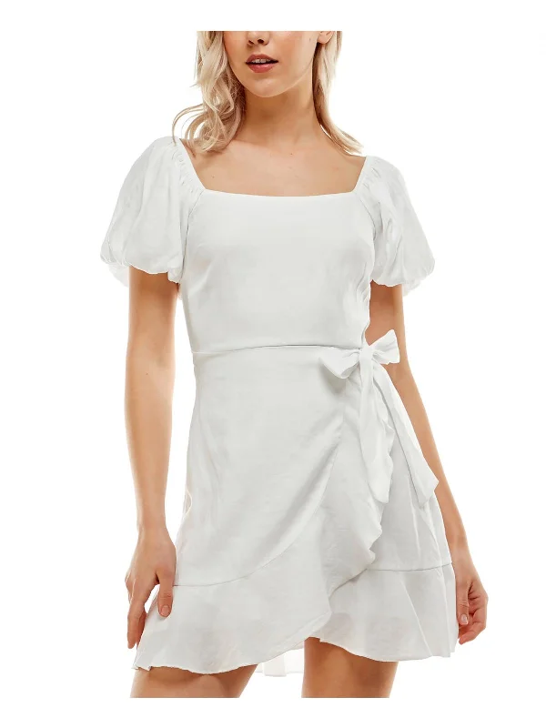 Warm Layers Juniors Womens Faux-Wrap Short Mini Dress
