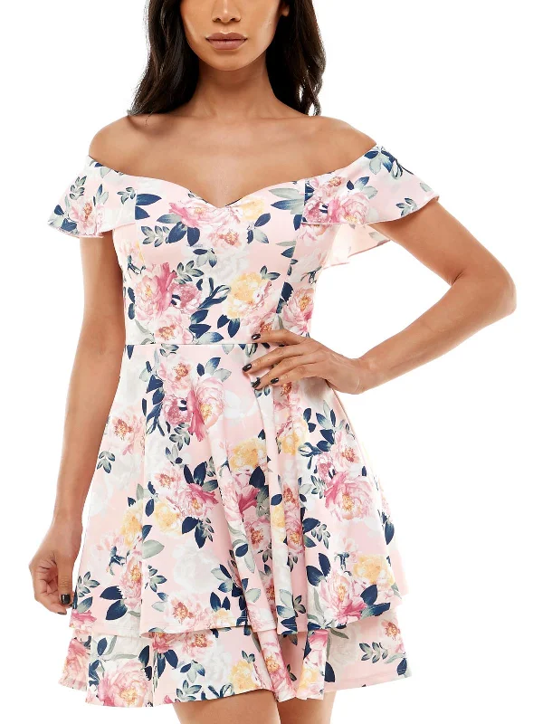 Cozy Fashion Juniors Womens Floral Printed Short Mini Dress