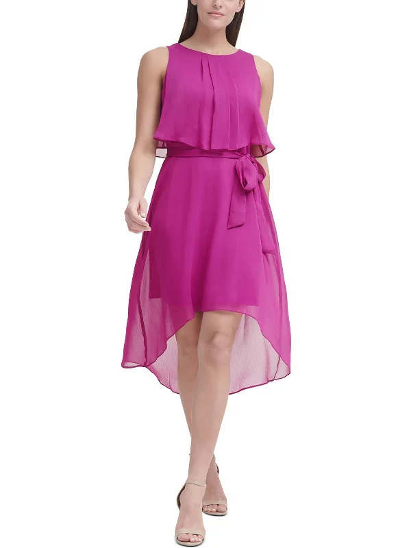 Warm Chic Petites Womens Belted Hi Low Cocktail and Party Dress