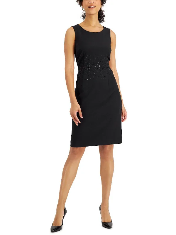 Classic Comfort Petites Womens Embellished Cocktail Sheath Dress