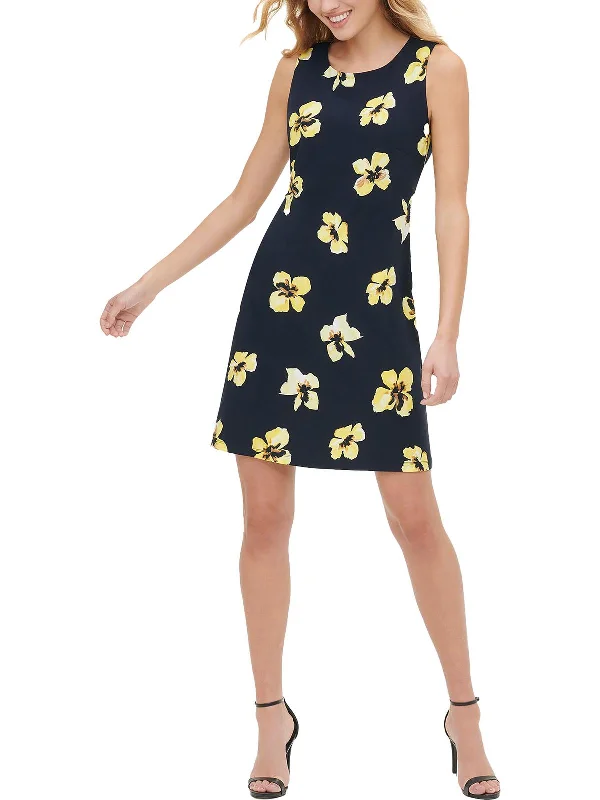 Comfortable Tops Petites Womens Floral Print Above Knee Sheath Dress