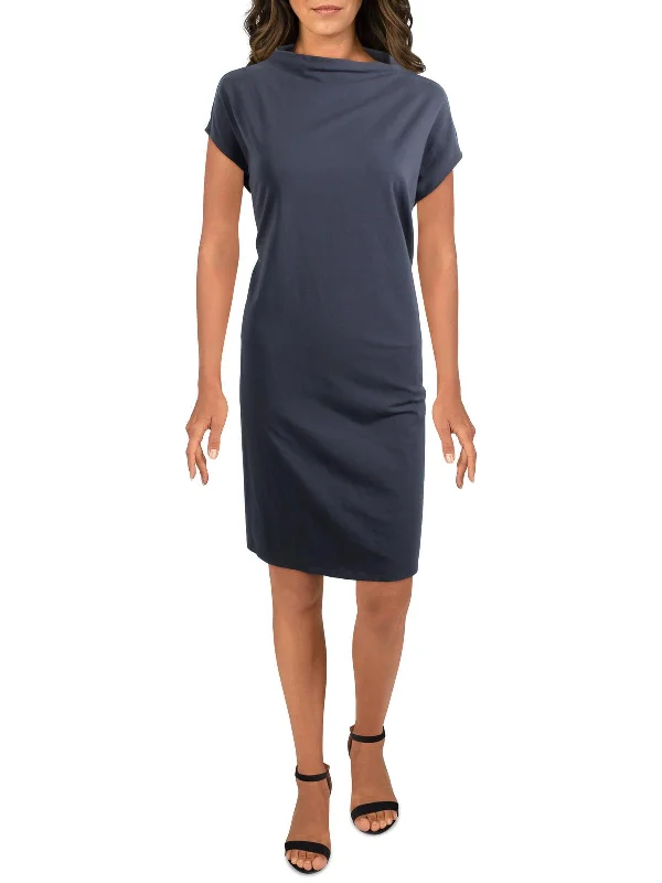 Comfy Dress Petites Womens Funnel Neck Casual Shift Dress