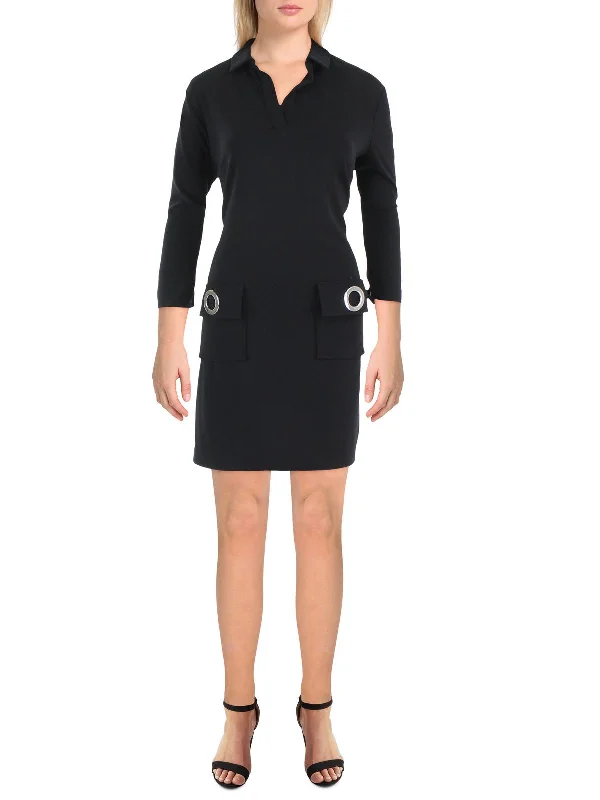 Versatile Style Petites Womens Grommet Pocket Midi Shift Dress