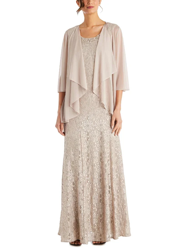 Soft Layers Petites Womens Lace 2PC Evening Dress